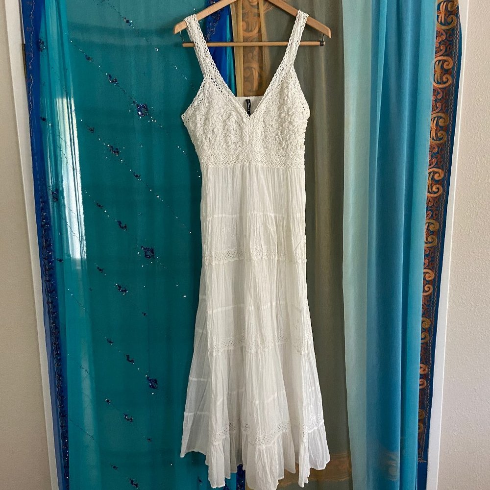 Sacred Threads 100% Cotton Artwear Boho Maxi White Dress - M